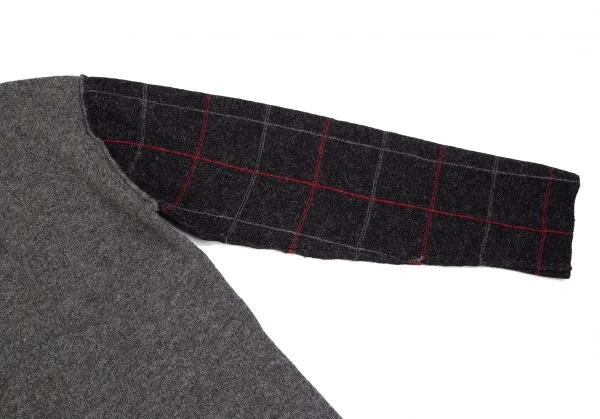 コムデギャルソン オムCOMME des GARCONS HOMME フロント無地切替チェックVネックニットセーター グレーS K-112854_004