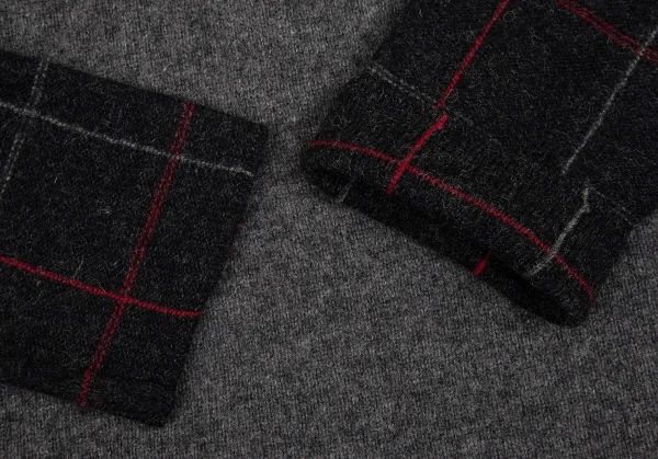 コムデギャルソン オムCOMME des GARCONS HOMME フロント無地切替チェックVネックニットセーター グレーS K-112854_006