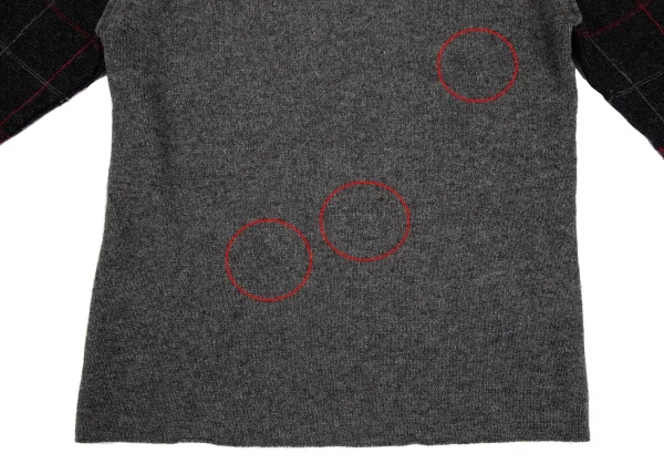 コムデギャルソン オムCOMME des GARCONS HOMME フロント無地切替チェックVネックニットセーター グレーS K-112854_007