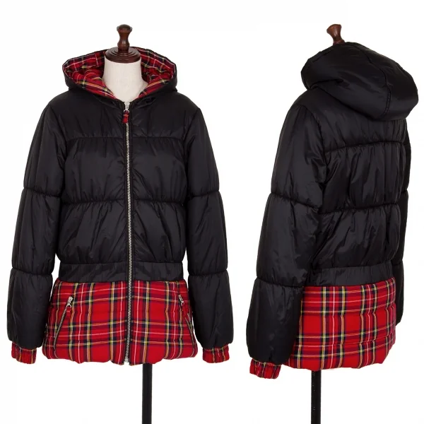 ジュニアゴルチエJUNIOR GAULTIER タータンチェックレイヤードデザイン中綿ジャケット 黒赤14A K-112856_001