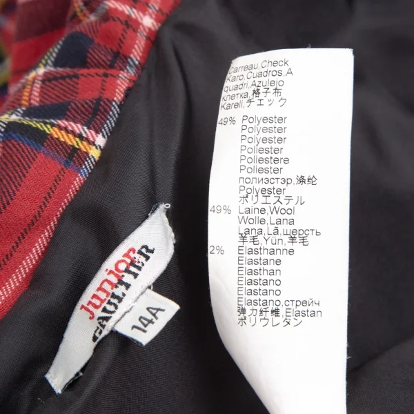 ジュニアゴルチエJUNIOR GAULTIER タータンチェックレイヤードデザイン中綿ジャケット 黒赤14A K-112856_017