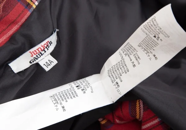 ジュニアゴルチエJUNIOR GAULTIER タータンチェックレイヤードデザイン中綿ジャケット 黒赤14A K-112856_018