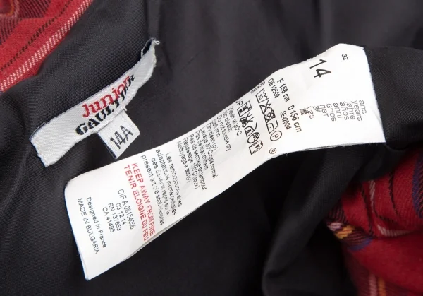 ジュニアゴルチエJUNIOR GAULTIER タータンチェックレイヤードデザイン中綿ジャケット 黒赤14A K-112856_019