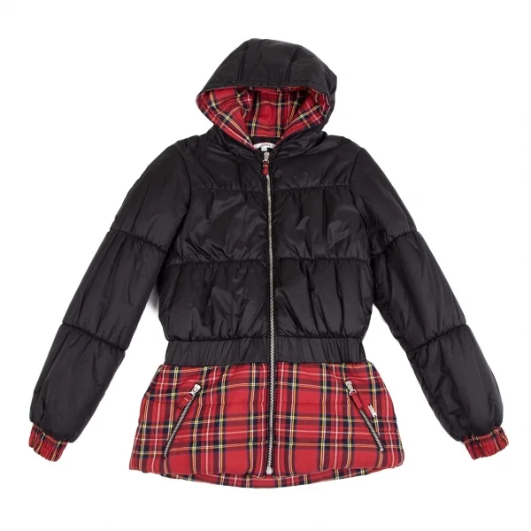 ジュニアゴルチエJUNIOR GAULTIER タータンチェックレイヤードデザイン中綿ジャケット 黒赤14A K-112856_002