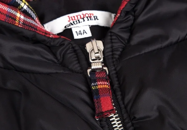 ジュニアゴルチエJUNIOR GAULTIER タータンチェックレイヤードデザイン中綿ジャケット 黒赤14A K-112856_004