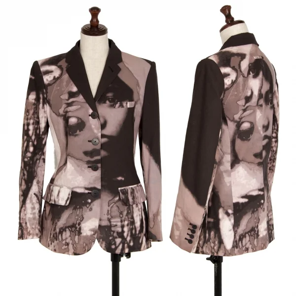 ジャンポールゴルチエ ファムJean Paul GAULTIER FEMME フェイスグラフィックプリントジャケット チャコール40 K-112893_001