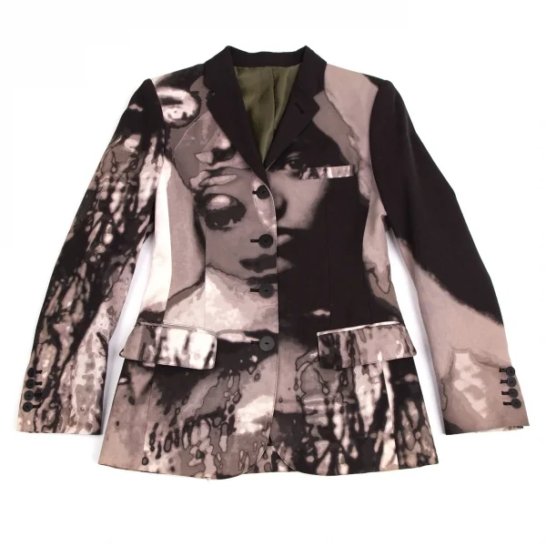 ジャンポールゴルチエ ファムJean Paul GAULTIER FEMME フェイスグラフィックプリントジャケット チャコール40 K-112893_002