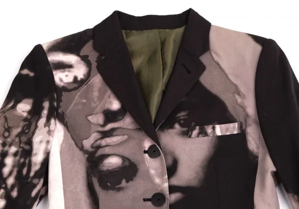 ジャンポールゴルチエ ファムJean Paul GAULTIER FEMME フェイスグラフィックプリントジャケット チャコール40 K-112893_003