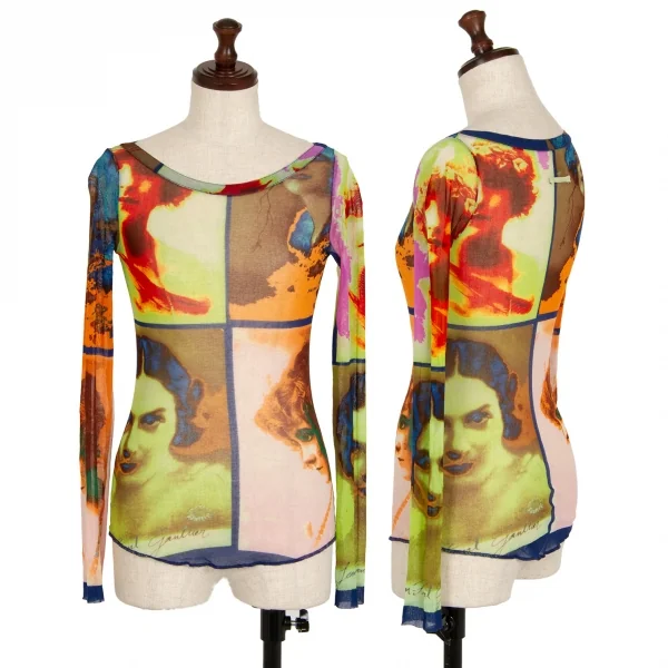 ジャンポールゴルチエ ソレイユJean Paul GAULTIER SOLEIL ポートレートプリントパワーネットカットソー マルチXS K-112906_001