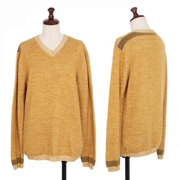 マーガレットハウエルMHL コットンウール袖ラインVネックニットセーター マスタードM K-112930_001