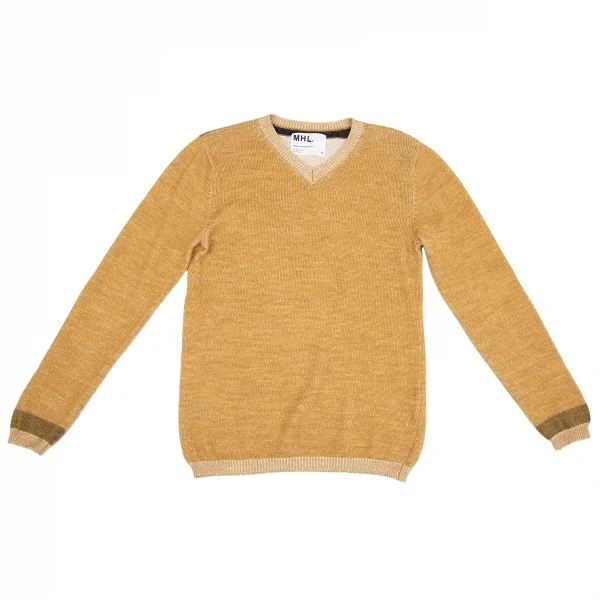 マーガレットハウエルMHL コットンウール袖ラインVネックニットセーター マスタードM K-112930_002
