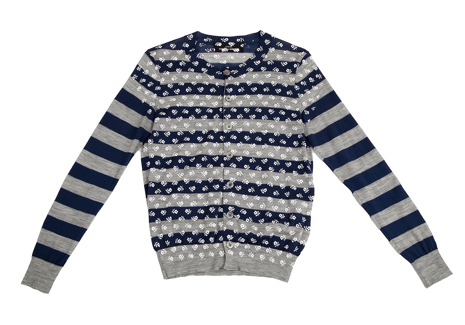 【COMME des GARCONS】 NS CARDIGAN Comme des Garçons - V-Neck Cardigan with Red Emblem in Grey