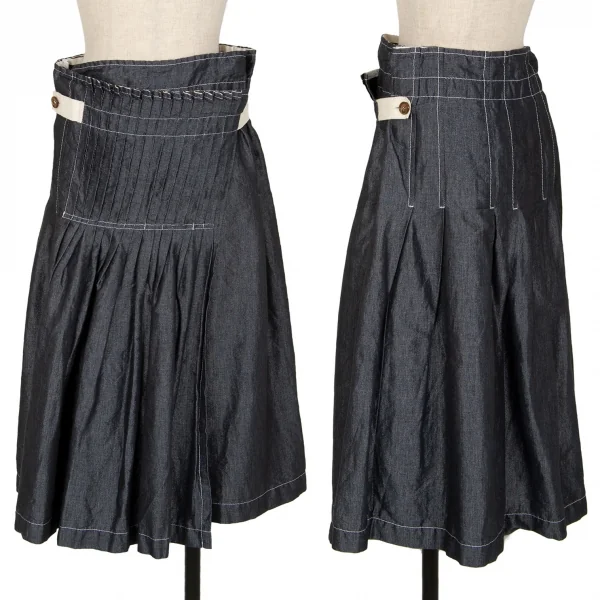 トリココムデギャルソンtricot COMME des GARCONS 製品洗いプリーツ切替ラップスカート インディゴS K-112940_001