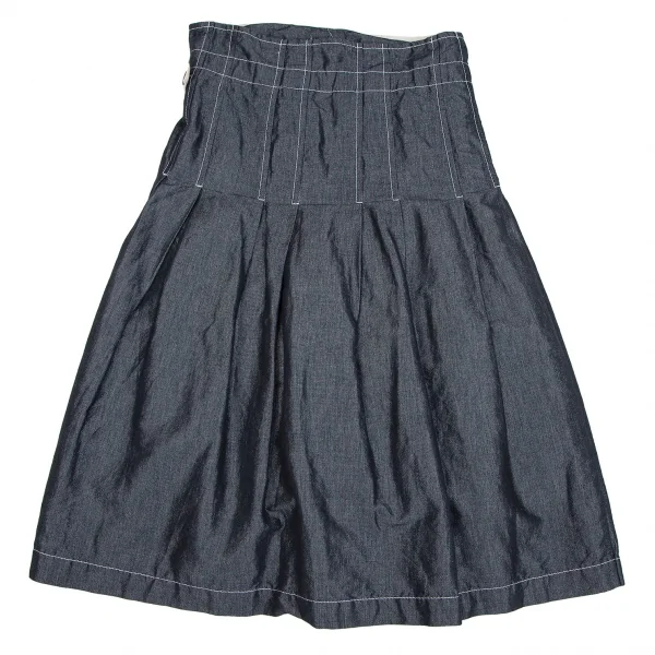 トリココムデギャルソンtricot COMME des GARCONS 製品洗いプリーツ切替ラップスカート インディゴS K-112940_012