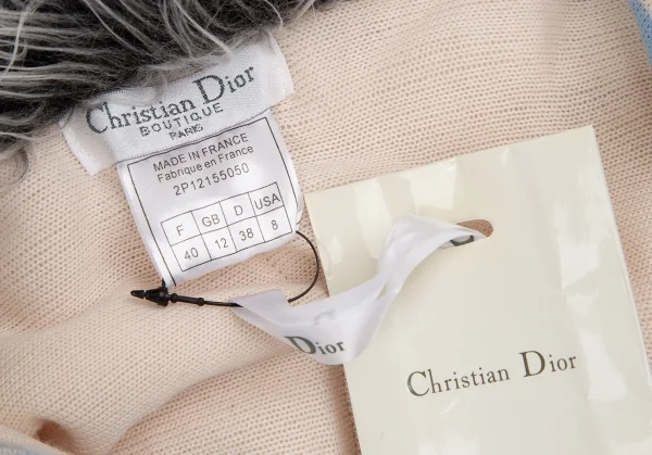 クリスチャンディオール ブティックChristian Dior BOUTIQUE 襟ファーマルチストライプジップアップニットジャケット クリームマルチ40 K-112962_014