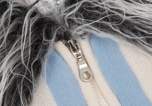 クリスチャンディオール ブティックChristian Dior BOUTIQUE 襟ファーマルチストライプジップアップニットジャケット クリームマルチ40 K-112962_004