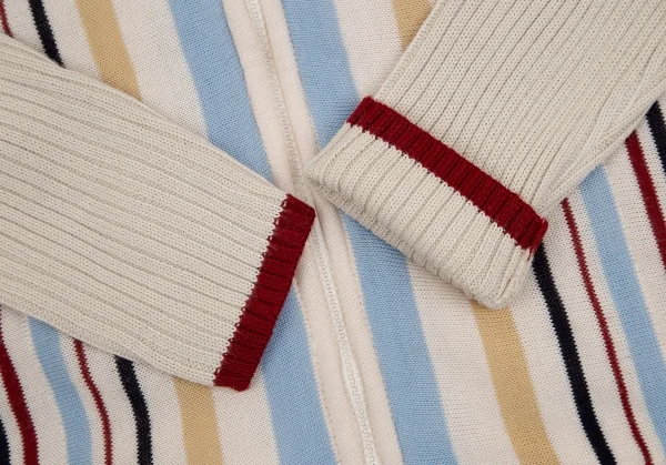 クリスチャンディオール ブティックChristian Dior BOUTIQUE 襟ファーマルチストライプジップアップニットジャケット クリームマルチ40 K-112962_006