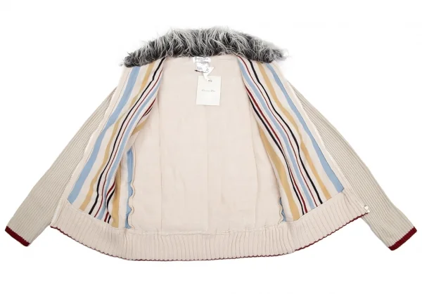 クリスチャンディオール ブティックChristian Dior BOUTIQUE 襟ファーマルチストライプジップアップニットジャケット クリームマルチ40 K-112962_008