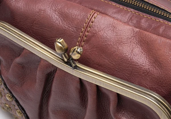 アナスイANNA SUI スタッズがま口レザーショルダーバッグ 茶 K-112966_005