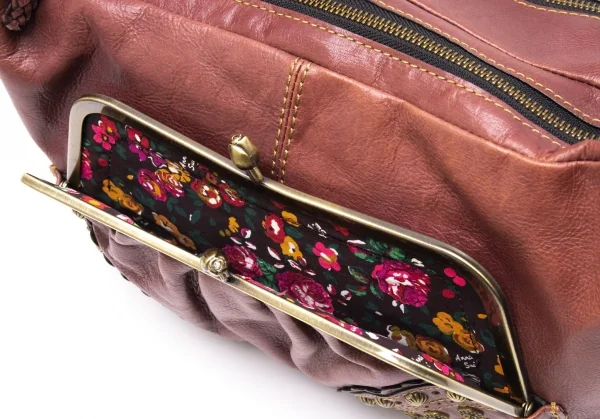 アナスイANNA SUI スタッズがま口レザーショルダーバッグ 茶 K-112966_007