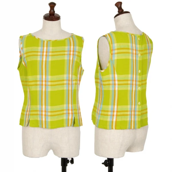 ダナキャランDKNY ウールバックボタンノースリーブトップス 黄緑4 K-112972_001