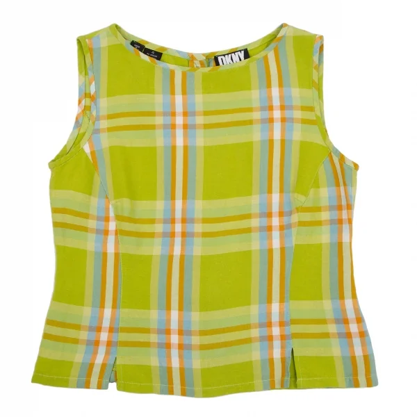 ダナキャランDKNY ウールバックボタンノースリーブトップス 黄緑4 K-112972_002