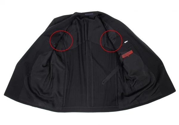 コムデギャルソン オムドゥCOMME des GARCONS HOMME DEUX ウールストライプダブルジャケット 黒M K-113000_010