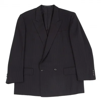 コムデギャルソン オムドゥCOMME des GARCONS HOMME DEUX ウールストライプダブルジャケット 黒