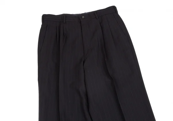 コムデギャルソン オムドゥCOMME des GARCONS HOMME DEUX ウールストライプテーパードパンツ 黒L K-113001_002