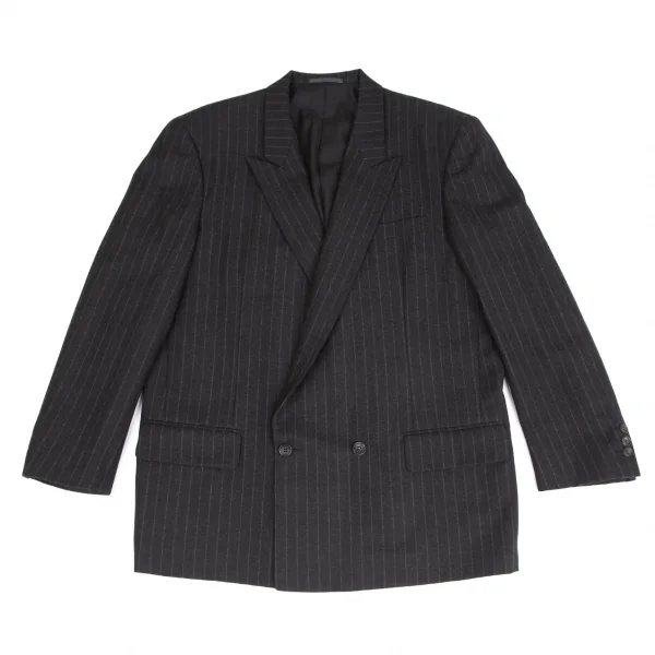 コムデギャルソン オムドゥCOMME des GARCONS HOMME DEUX ウールチョークストライプダブルジャケット チャコールM K-113006_001
