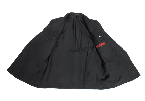 コムデギャルソン オムドゥCOMME des GARCONS HOMME DEUX ウールチョークストライプダブルジャケット チャコールM K-113006_010