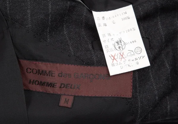 コムデギャルソン オムドゥCOMME des GARCONS HOMME DEUX ウールチョークストライプダブルジャケット チャコールM K-113006_015