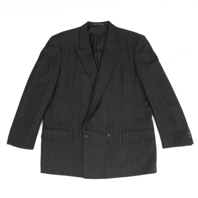 コムデギャルソン オムドゥCOMME des GARCONS HOMME DEUX ウールチョークストライプダブルジャケット チャコール