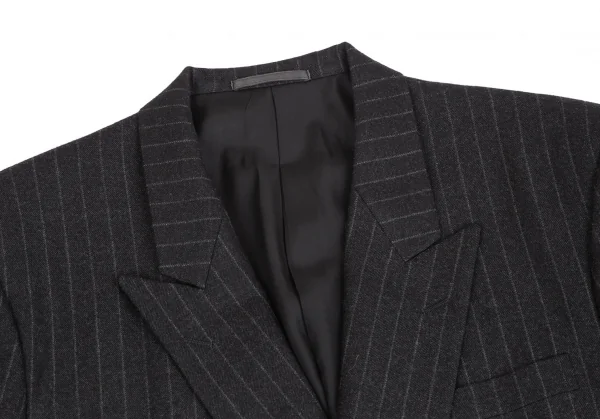 コムデギャルソン オムドゥCOMME des GARCONS HOMME DEUX ウールチョークストライプダブルジャケット チャコールM K-113006_003