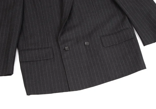 コムデギャルソン オムドゥCOMME des GARCONS HOMME DEUX ウールチョークストライプダブルジャケット チャコールM K-113006_008