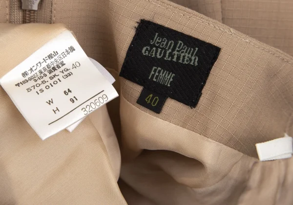 ジャンポールゴルチエ ファムJean Paul GAULTIER FEMME リップストップバックプリーツスリットスカート ベージュ40 K-113030_012