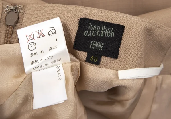 ジャンポールゴルチエ ファムJean Paul GAULTIER FEMME リップストップバックプリーツスリットスカート ベージュ40 K-113030_013