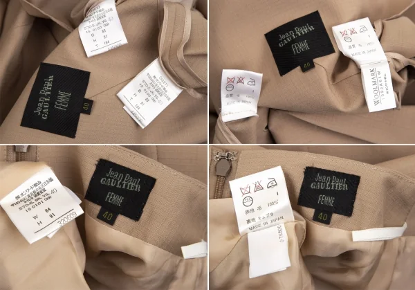 ジャンポールゴルチエ ファムJean Paul GAULTIER FEMME リップストップネクタイスリーブジャケットセットアップスーツ ベージュ40 K-113031_020