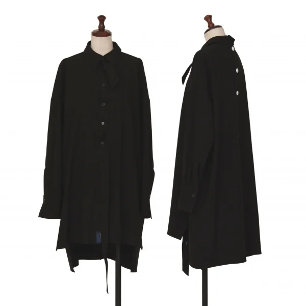 レギュレーション ヨウジヤマモトREGULATION Yohji Yamamoto ウールバックボタンホールデザインビッグシルエットシャツ 黒2 K-113035_001