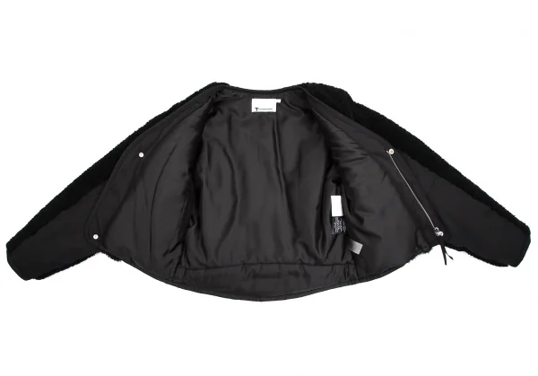 ティーバイアレキサンダーワンT by Alexander Wang ボア切替中綿ノーカラージャケット 黒XS K-113040_010