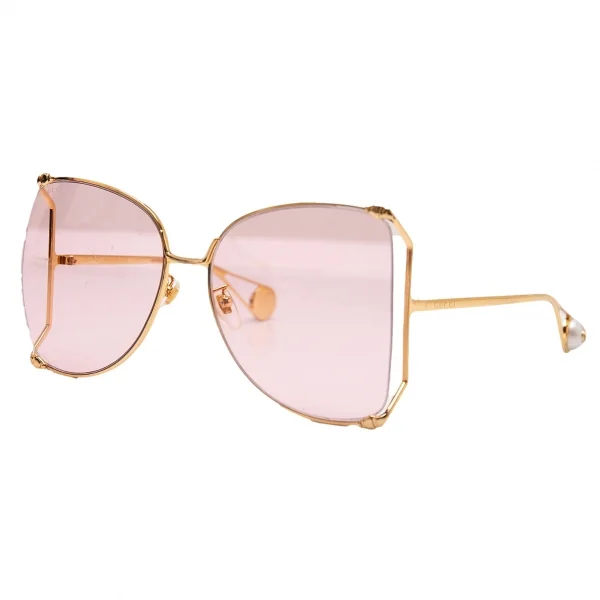 グッチGUCCI GG0252S バタフライ オーバーサイズサングラス ゴールドレンズピンク