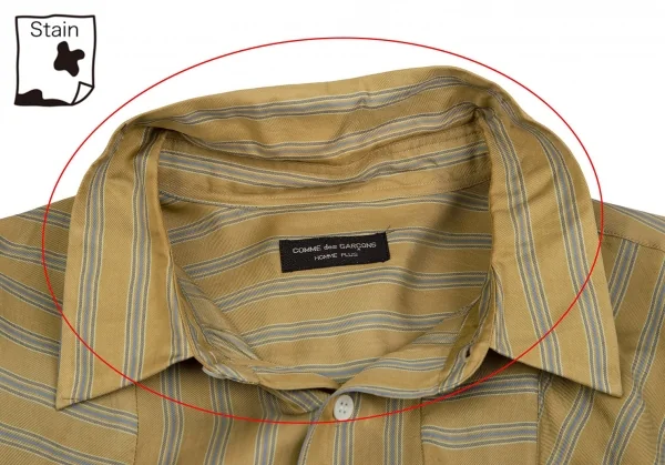 コムデギャルソン オムプリュスCOMME des GARCONS HOMME PLUS キュプラストライプ切替デザインシャツ カーキM位 K-113057_006