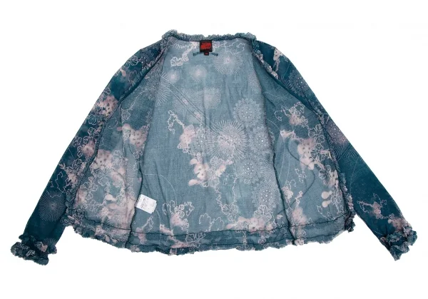 ジャンポールゴルチエJean Paul GAULTIER 曼荼羅プリントパワーネットフリルカーディガン 青40 K-113078_011
