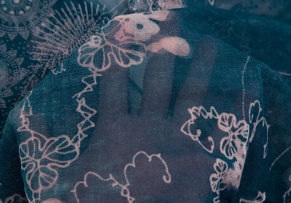 ジャンポールゴルチエJean Paul GAULTIER 曼荼羅プリントパワーネットフリルカーディガン 青40 K-113078_014