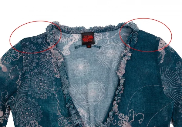 ジャンポールゴルチエJean Paul GAULTIER 曼荼羅プリントパワーネットフリルカーディガン 青40 K-113078_003