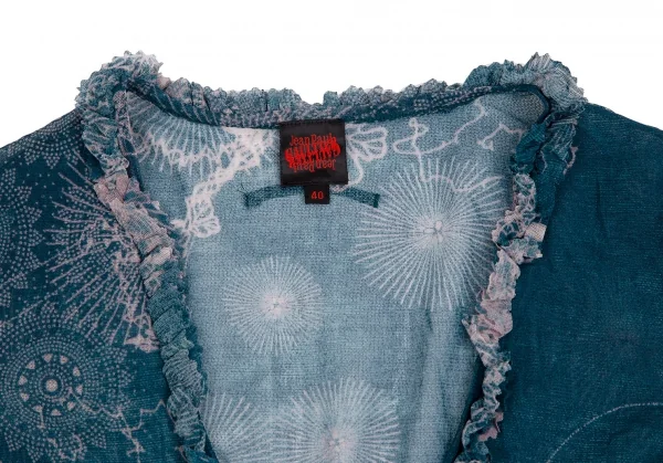 ジャンポールゴルチエJean Paul GAULTIER 曼荼羅プリントパワーネットフリルカーディガン 青40 K-113078_005