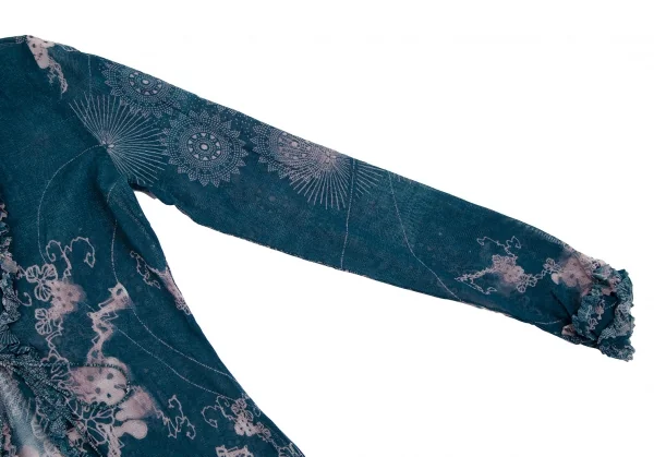 ジャンポールゴルチエJean Paul GAULTIER 曼荼羅プリントパワーネットフリルカーディガン 青40 K-113078_006