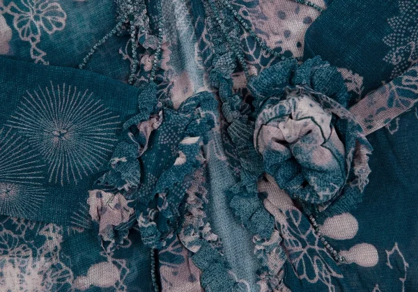 ジャンポールゴルチエJean Paul GAULTIER 曼荼羅プリントパワーネットフリルカーディガン 青40 K-113078_007