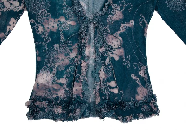 ジャンポールゴルチエJean Paul GAULTIER 曼荼羅プリントパワーネットフリルカーディガン 青40 K-113078_008