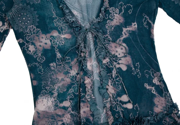 ジャンポールゴルチエJean Paul GAULTIER 曼荼羅プリントパワーネットフリルカーディガン 青40 K-113078_009